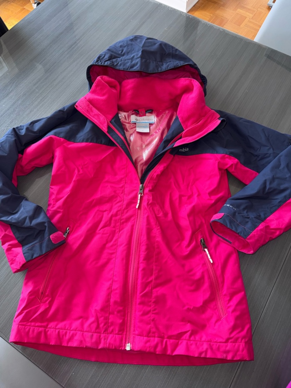 Kids Columbia Two-Tone Pink and Navy Hooded Jacket